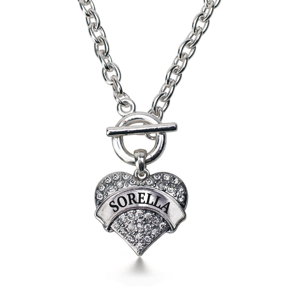 Silver Sorella - Sister in Italian Pave Heart Charm Toggle Necklace