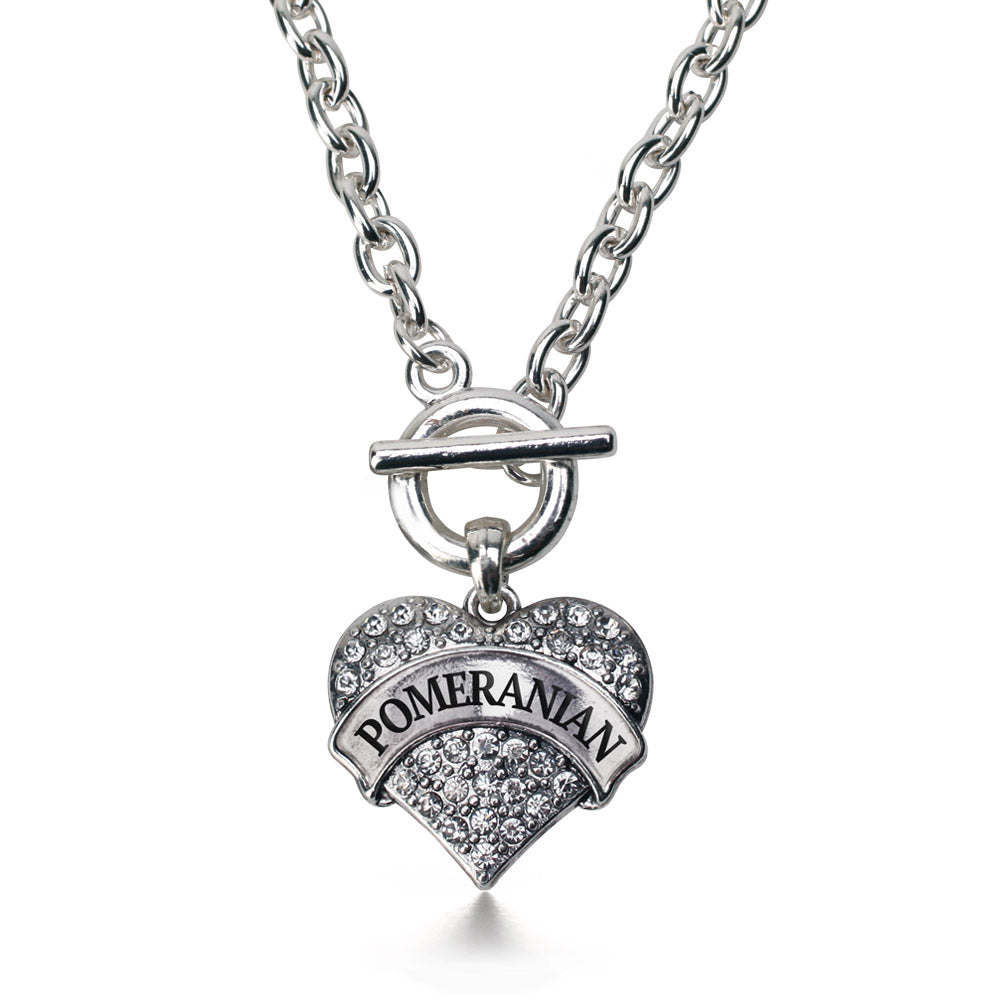 Silver Pomeranian Pave Heart Charm Toggle Necklace