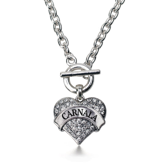 Silver Carnala - Sister Pave Heart Charm Toggle Necklace