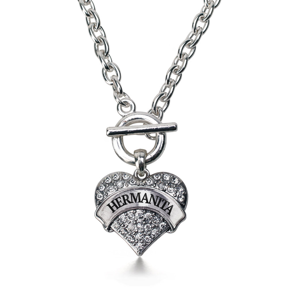 Silver Hermanita - Little Sister Pave Heart Charm Toggle Necklace