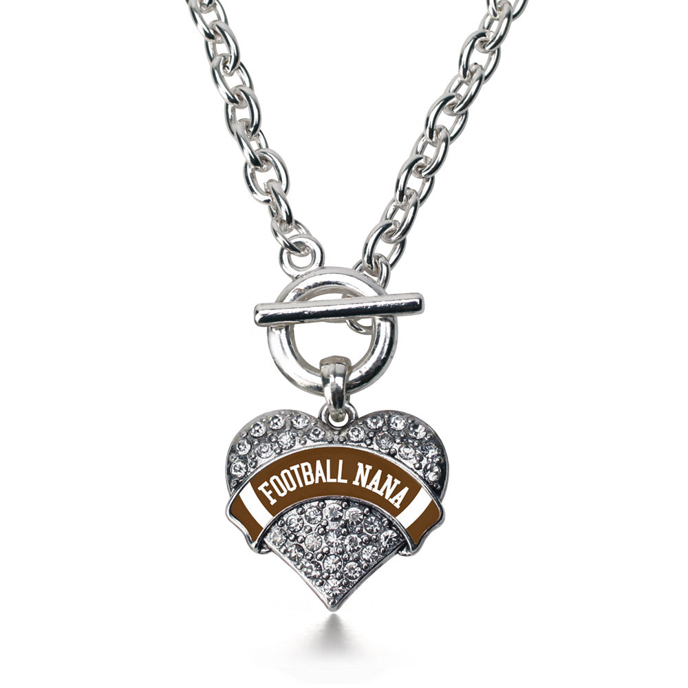 Silver Football Nana Design Pave Heart Charm Toggle Necklace