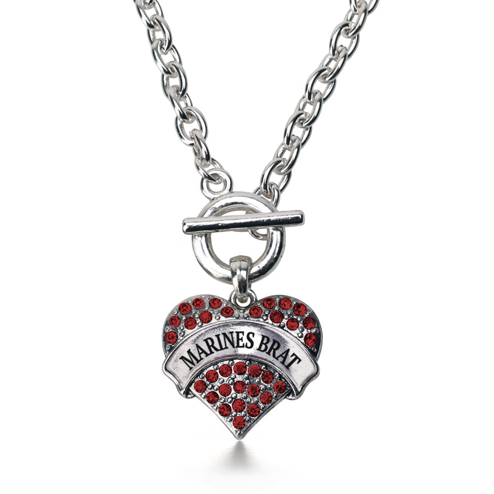 Silver Marines Brat Red Pave Heart Charm Toggle Necklace
