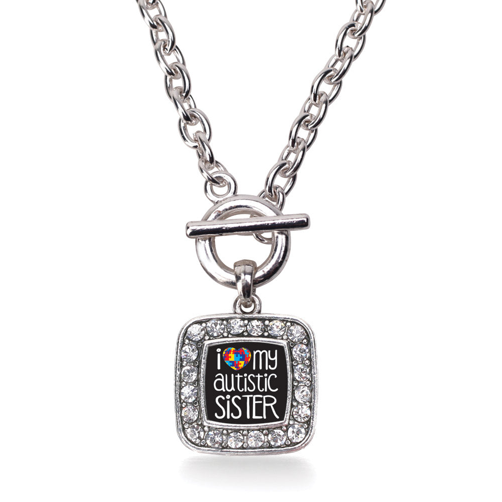 Silver I Love My Autistic Sister Square Charm Toggle Necklace