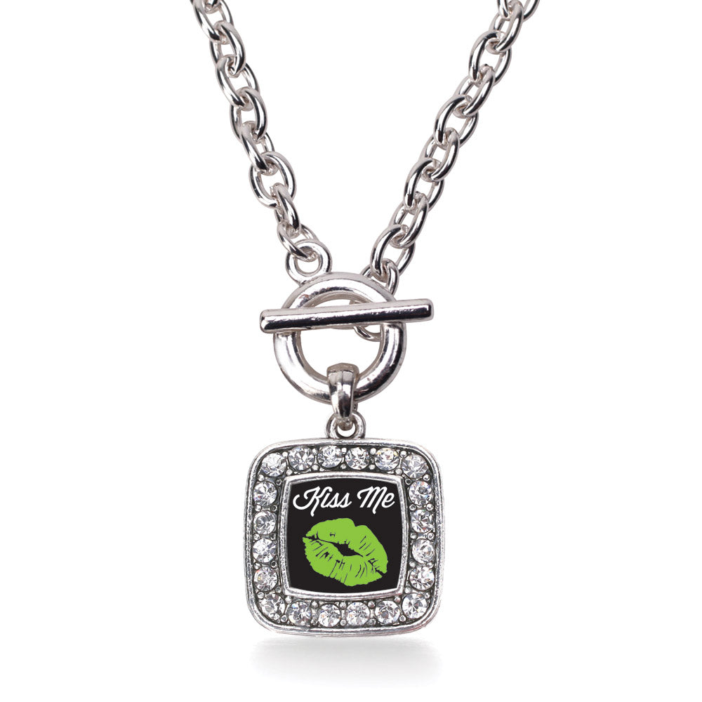 Silver Kiss Me I'm Irish Square Charm Toggle Necklace