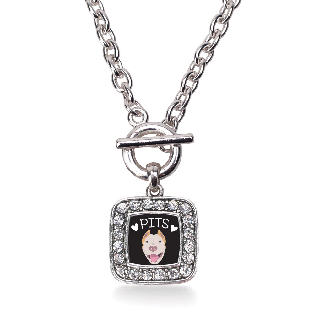 Silver Pit Bull Lover Square Charm Toggle Necklace