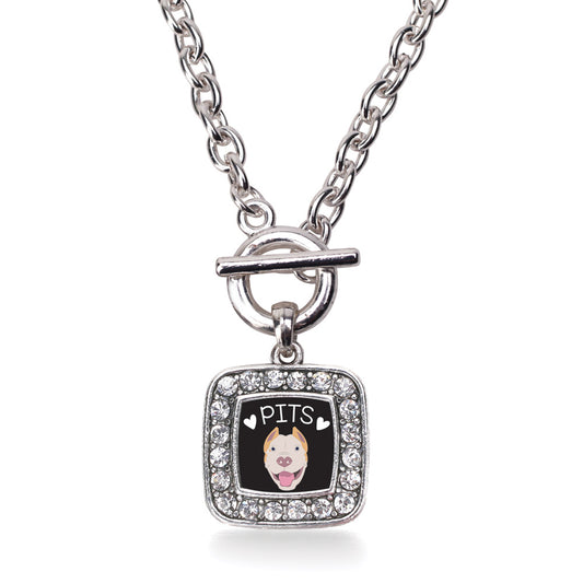 Silver Pit Bull Lover Square Charm Toggle Necklace