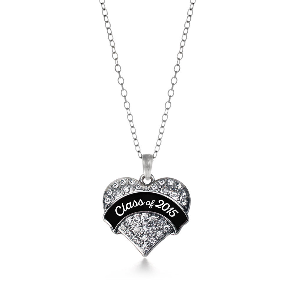 Silver Class of 2015 - Black and White Pave Heart Charm Classic Necklace