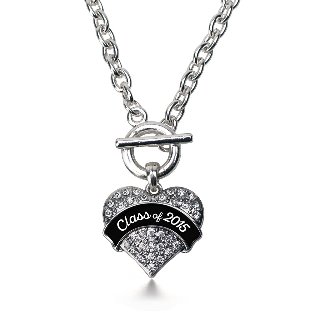 Silver Class of 2015 - Black and White Pave Heart Charm Toggle Necklace