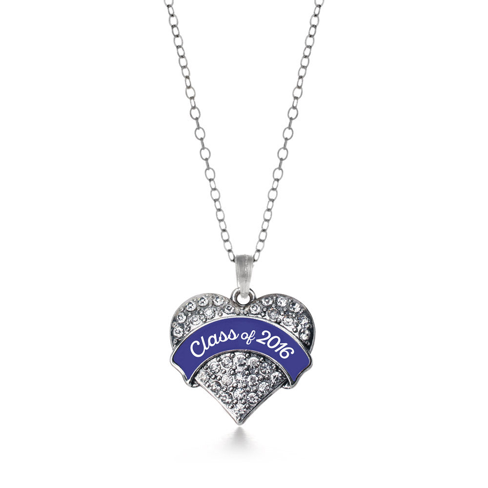Silver Navy Blue Class of 2016 Pave Heart Charm Classic Necklace