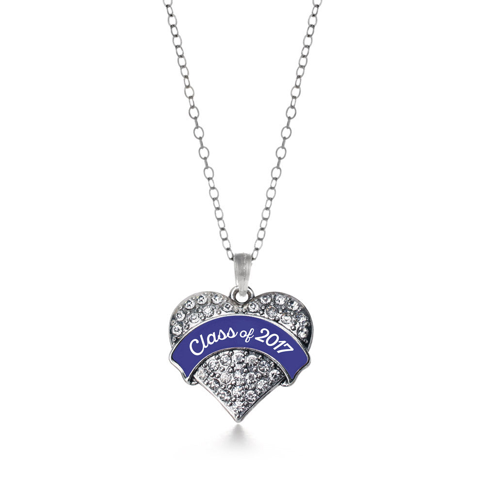 Silver Navy Blue Class of 2017 Pave Heart Charm Classic Necklace