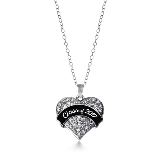 Silver Class of 2017 - Black and White Pave Heart Charm Classic Necklace