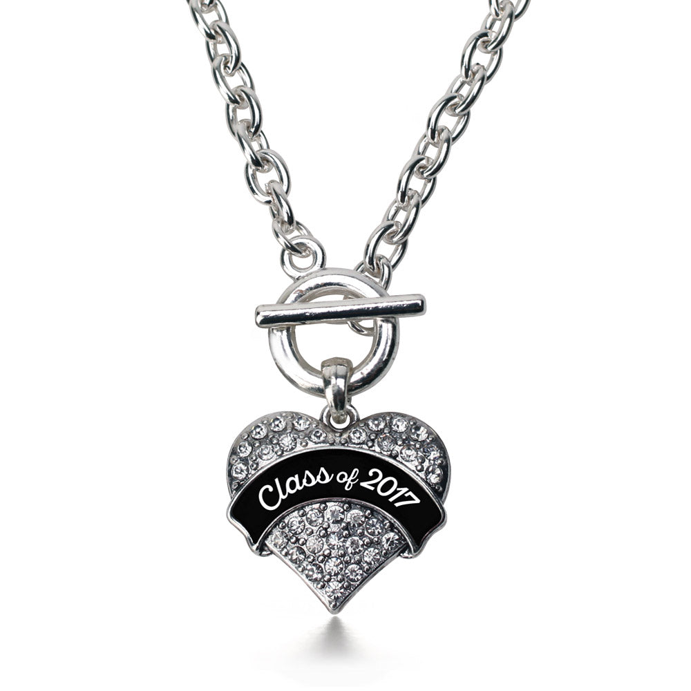 Silver Class of 2017 - Black and White Pave Heart Charm Toggle Necklace