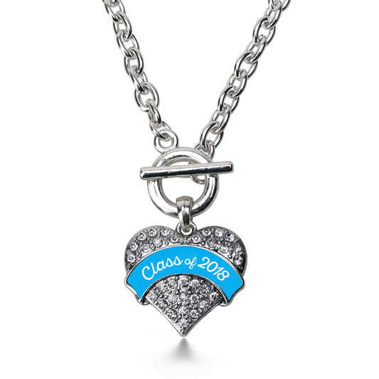 Silver Class of 2018 - Blue Pave Heart Charm Toggle Necklace