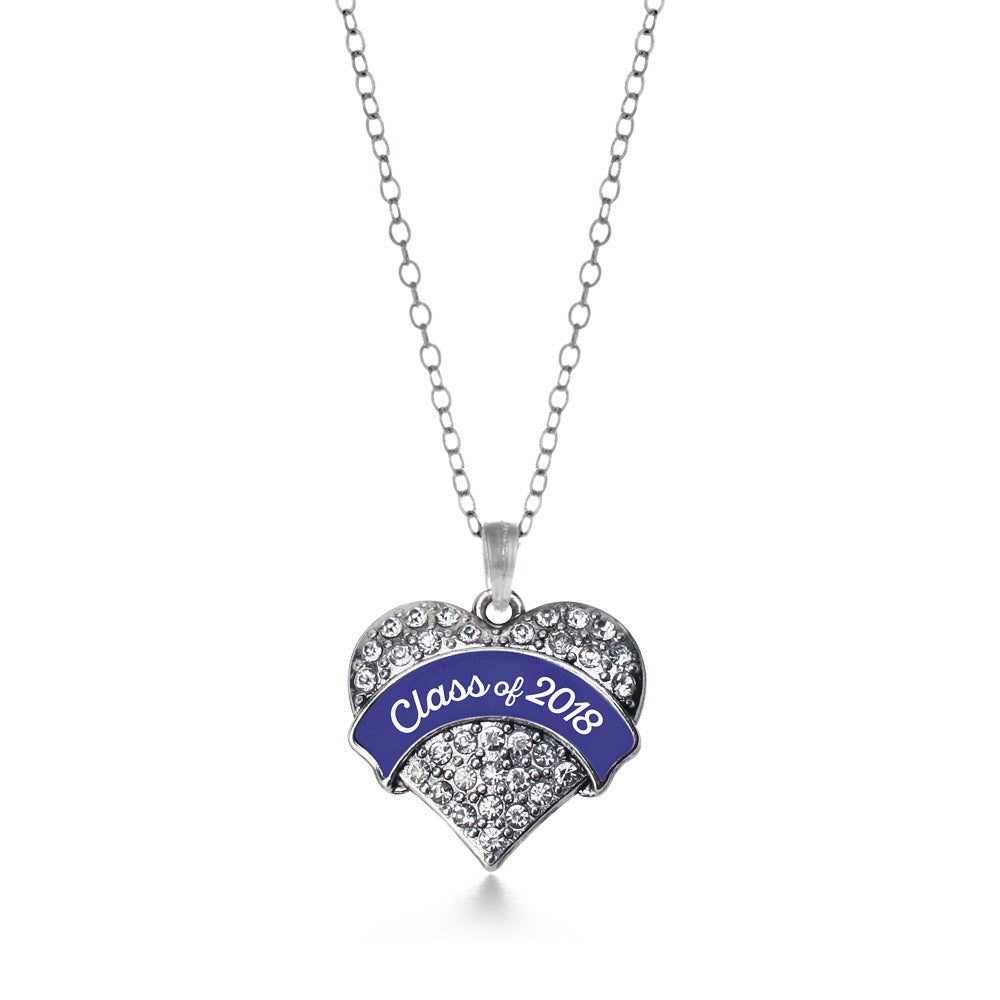 Silver Class of 2018 - Navy Pave Heart Charm Classic Necklace