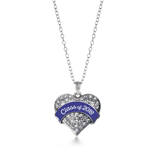 Silver Class of 2018 - Navy Pave Heart Charm Classic Necklace