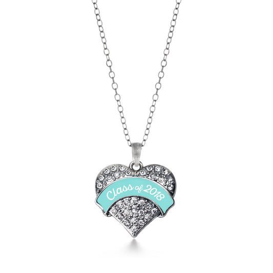 Silver Class of 2018 - Teal Pave Heart Charm Classic Necklace