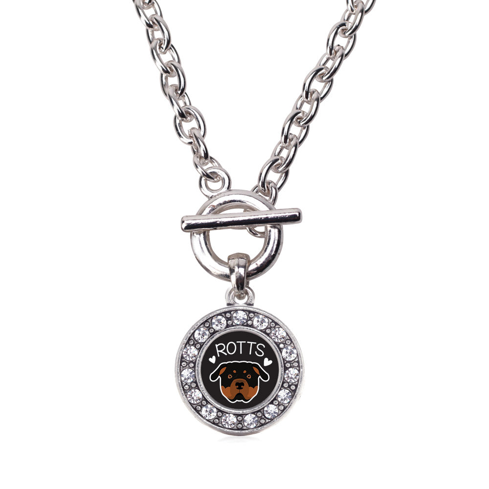 Silver Rottweiler Lover Circle Charm Toggle Necklace