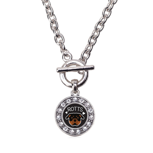 Silver Rottweiler Lover Circle Charm Toggle Necklace