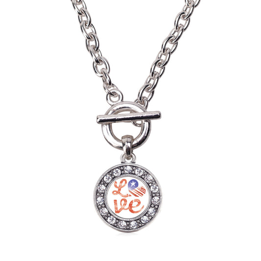 Silver Love USA Circle Charm Toggle Necklace