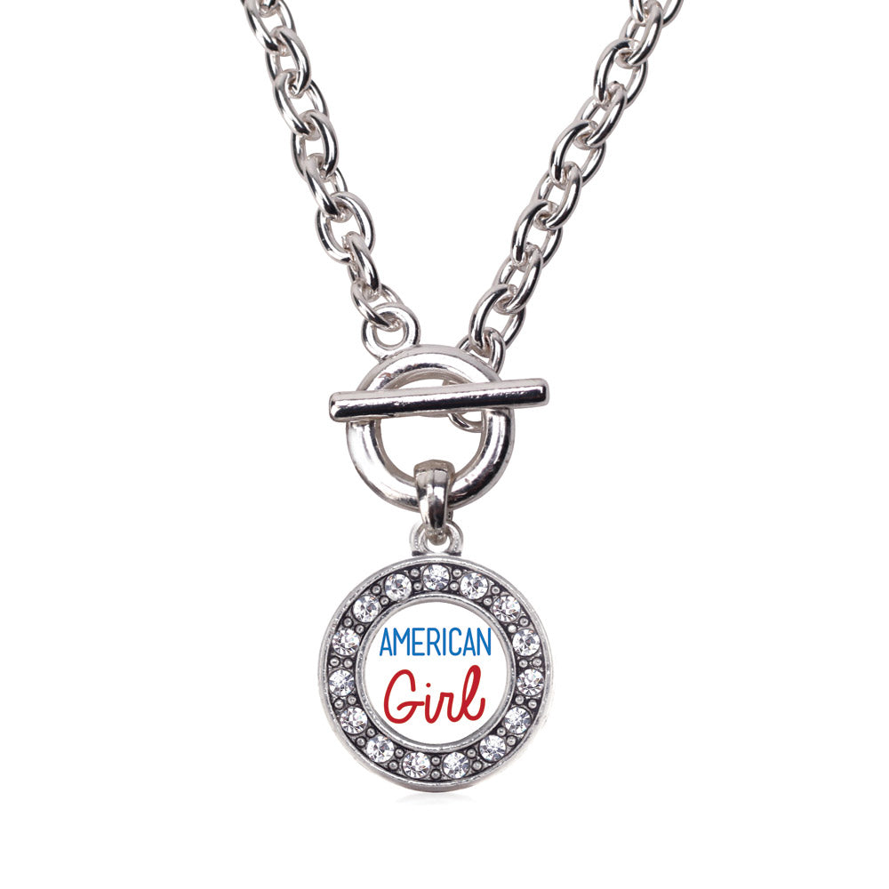 Silver American Girl Circle Charm Toggle Necklace