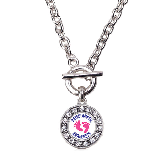 Silver Preeclampsia Awareness Circle Charm Toggle Necklace
