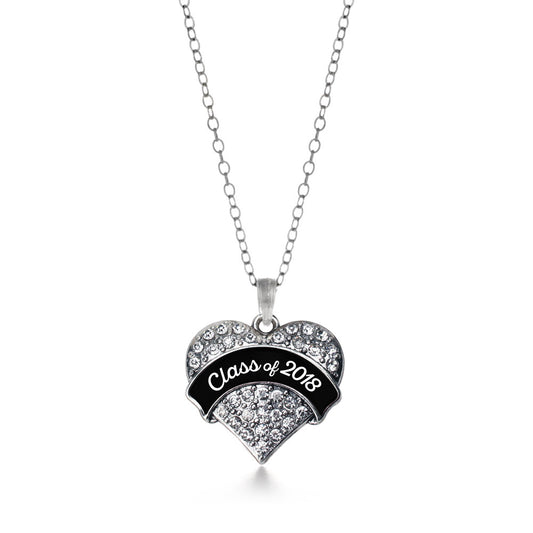 Silver Class of 2018 - Black and White Pave Heart Charm Classic Necklace