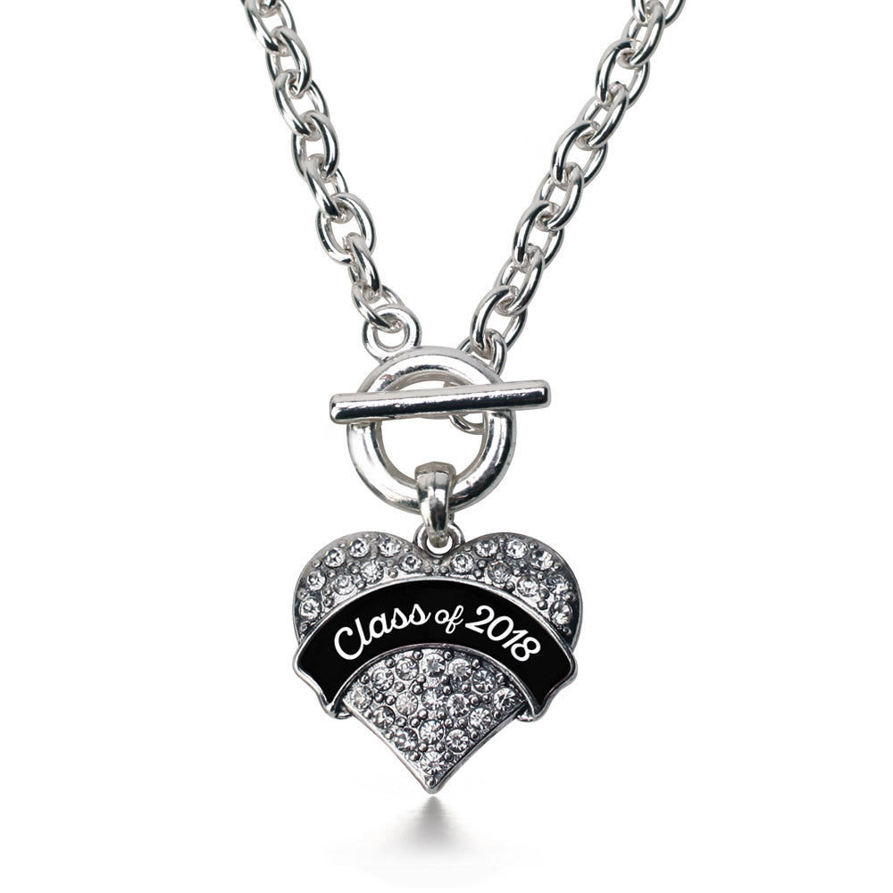 Silver Class of 2018 - Black and White Pave Heart Charm Toggle Necklace
