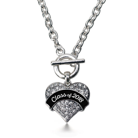 Silver Class of 2018 - Black and White Pave Heart Charm Toggle Necklace