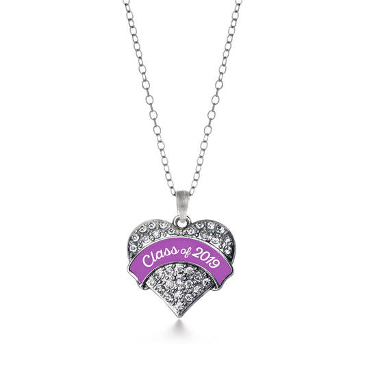 Silver Class of 2019 - Purple Pave Heart Charm Classic Necklace