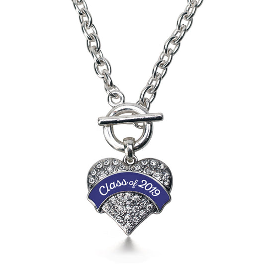 Silver Class of 2019 - Navy Pave Heart Charm Toggle Necklace