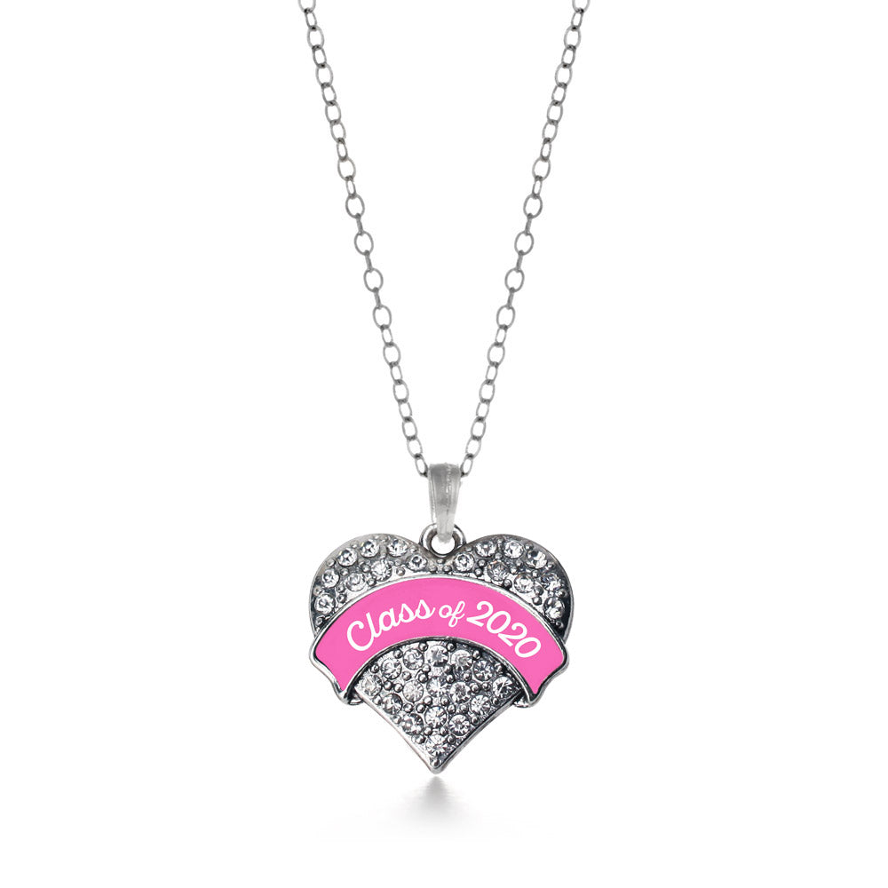 Silver Class of 2020 - Pink Pave Heart Charm Classic Necklace
