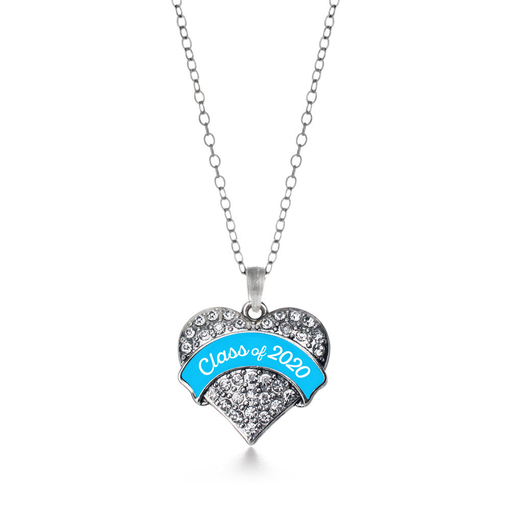 Silver Class of 2020 - Blue Pave Heart Charm Classic Necklace