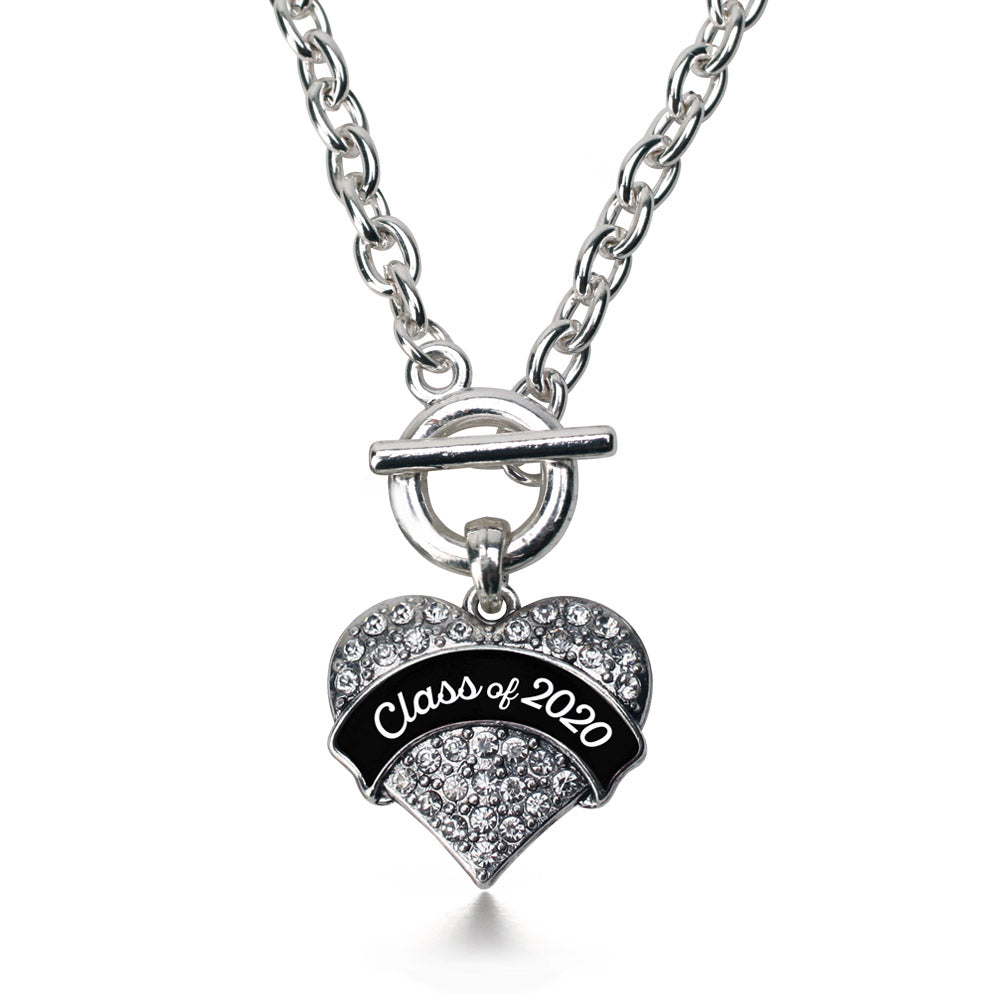 Silver Class of 2020 - Black and White Pave Heart Charm Toggle Necklace