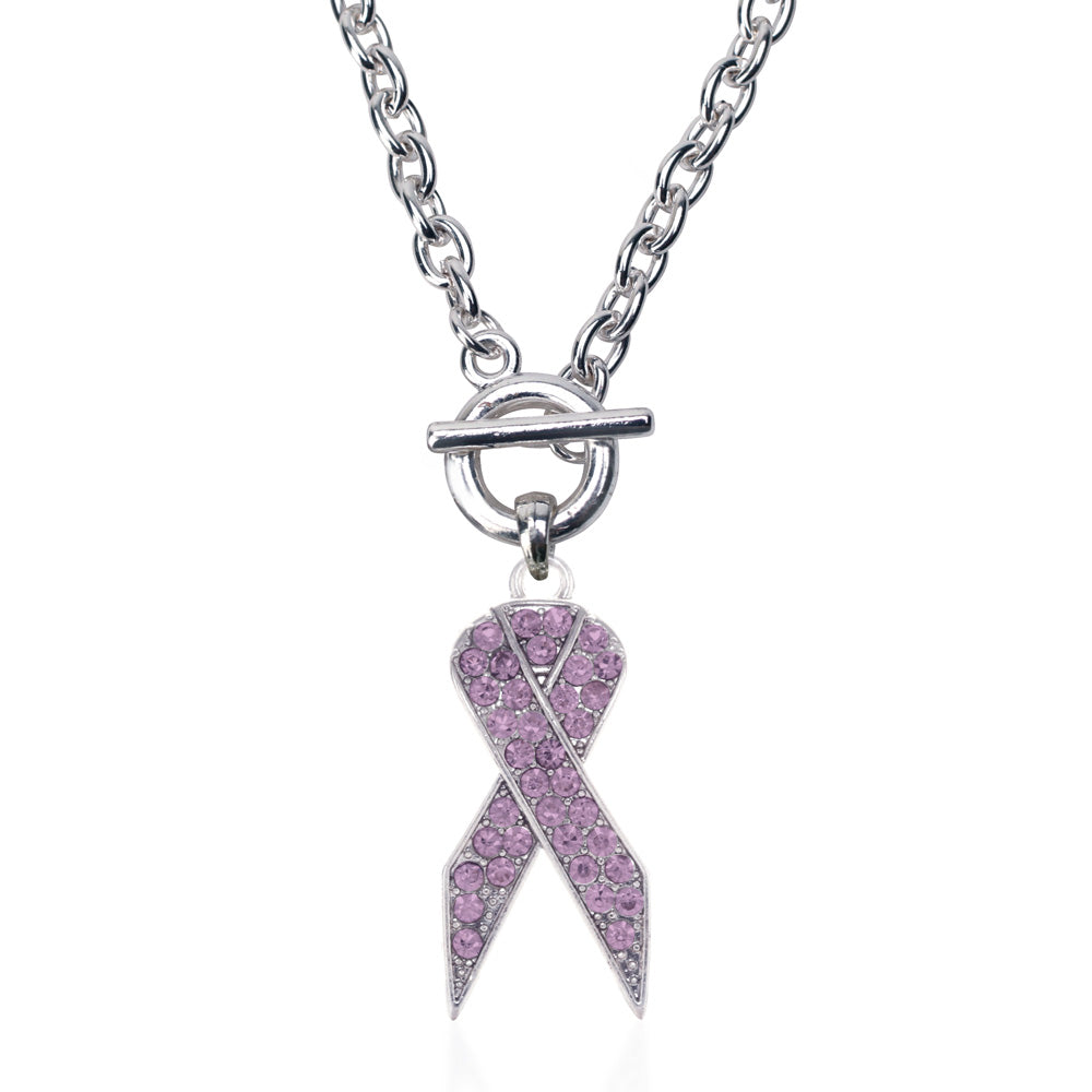 Silver Purple Ribbon Charm Toggle Necklace