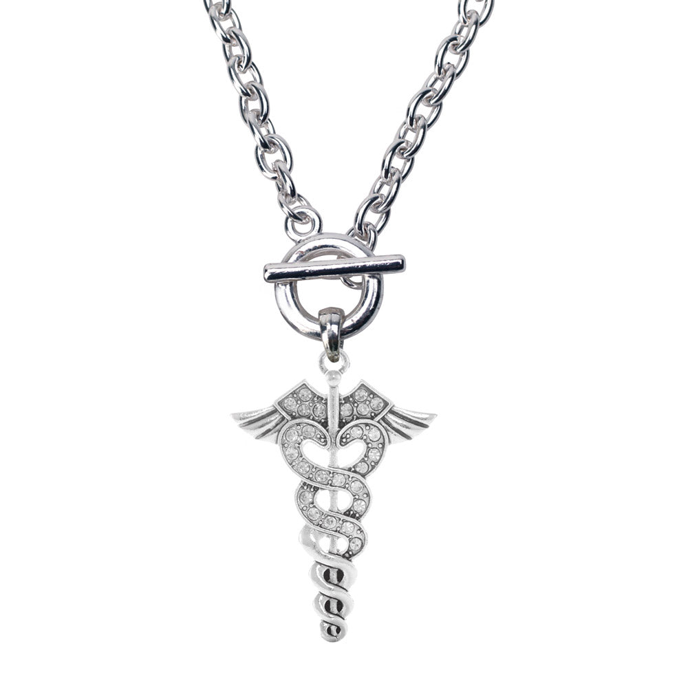 Silver Medical Symbol Charm Toggle Necklace