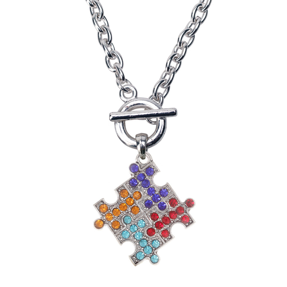 Silver Jigsaw Charm Toggle Necklace