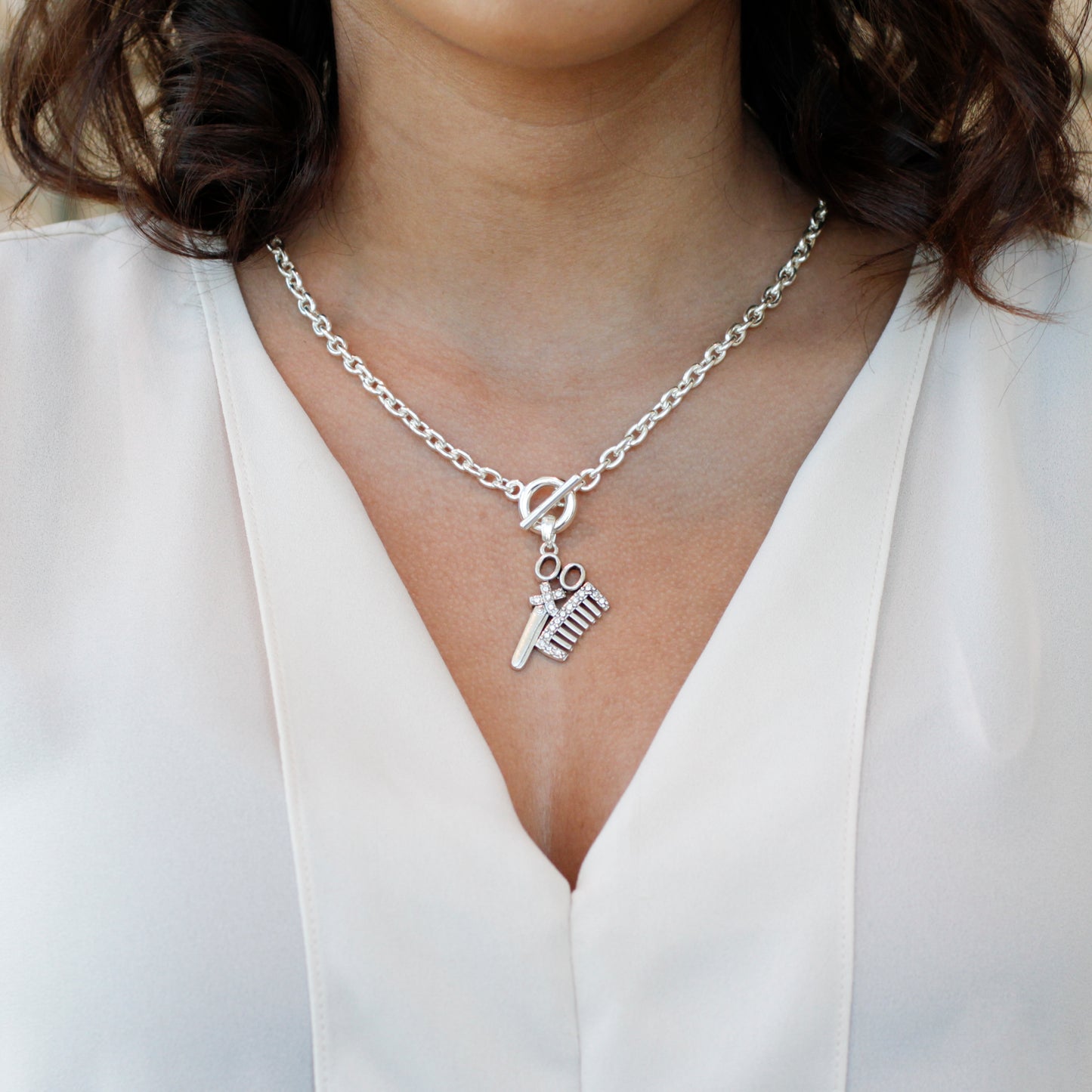 Silver Stylist Charm Toggle Necklace
