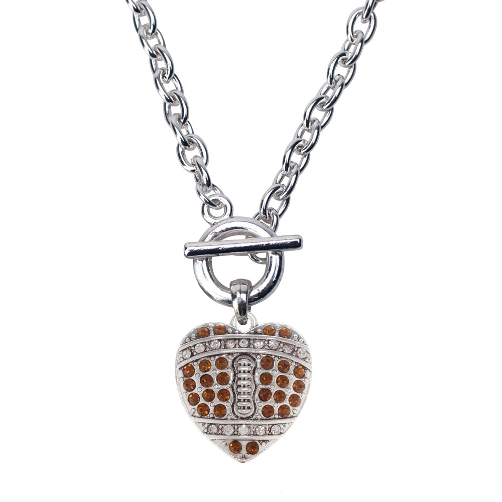 Silver Football Heart Charm Toggle Necklace