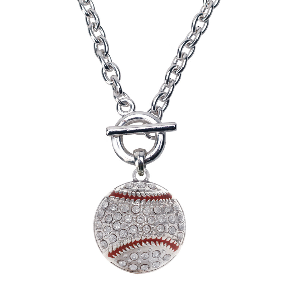 Silver Baseball Charm Toggle Necklace