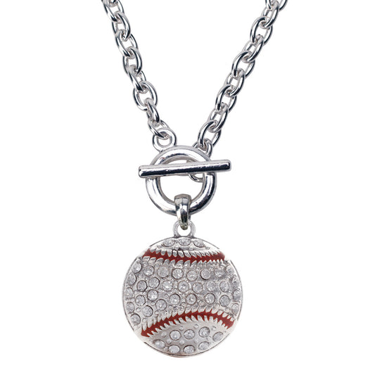 Silver Baseball Charm Toggle Necklace