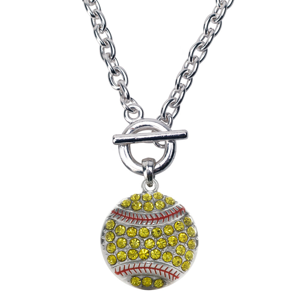 Silver Softball Charm Toggle Necklace
