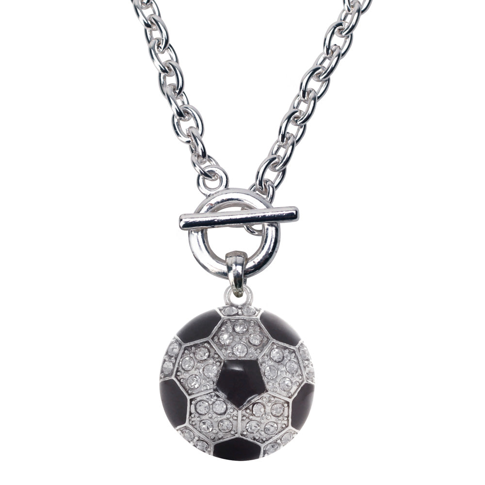 Silver Soccer Ball Charm Toggle Necklace