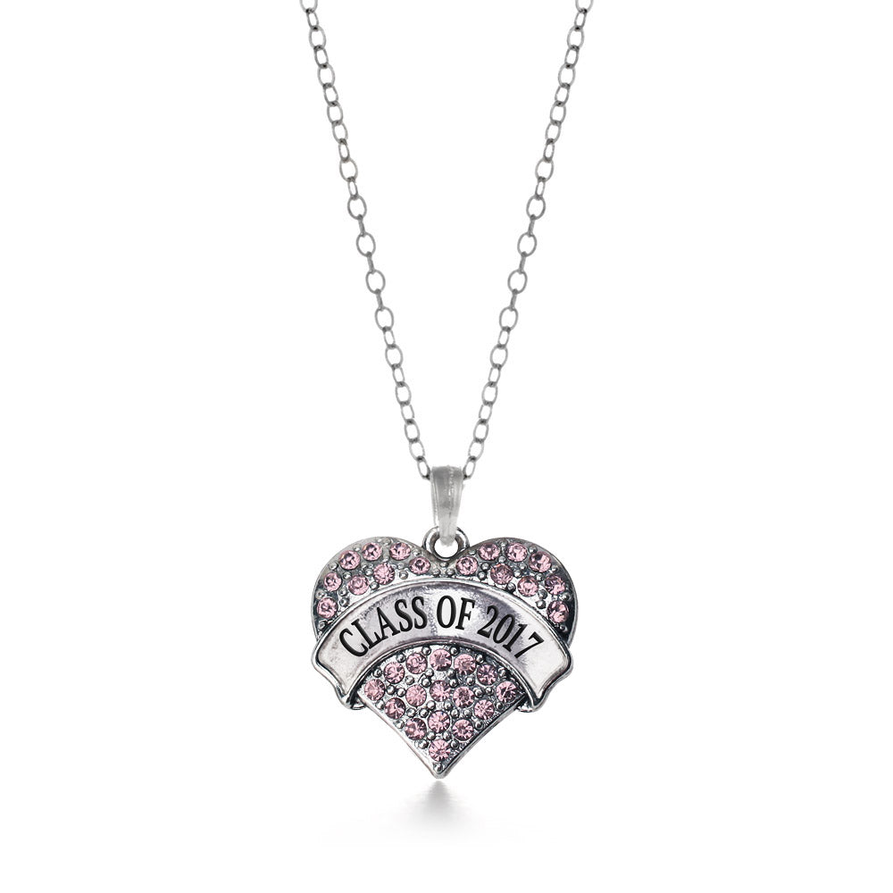 Silver Class of 2017 Pink Pink Pave Heart Charm Classic Necklace