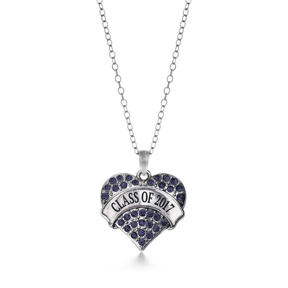 Silver Class of 2017 Navy Blue Pave Heart Charm Classic Necklace