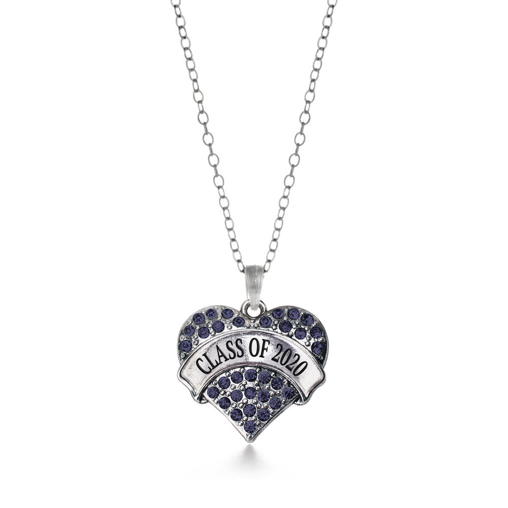Silver Class of 2020 Navy Blue Pave Heart Charm Classic Necklace
