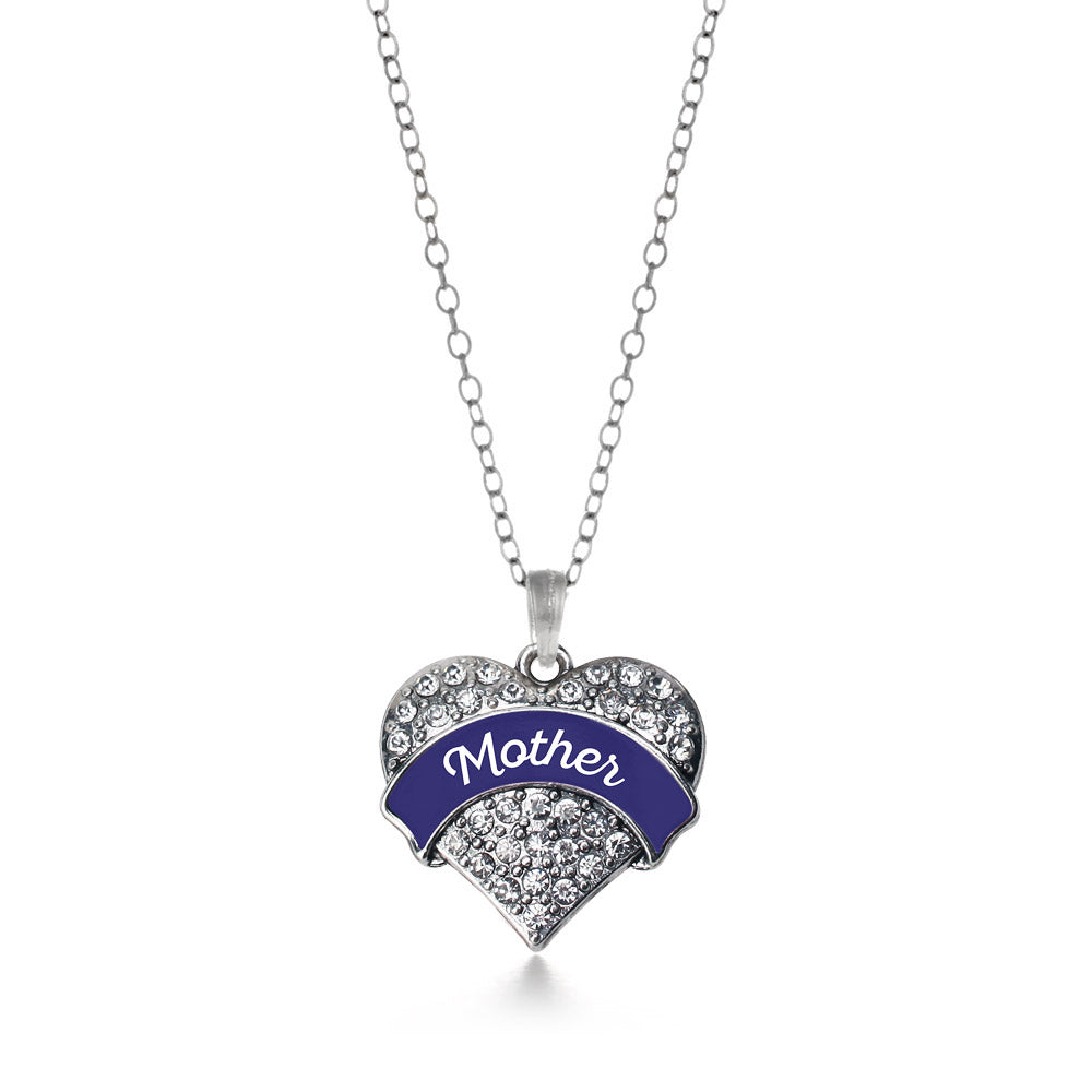 Silver Navy Blue Mother Pave Heart Charm Classic Necklace