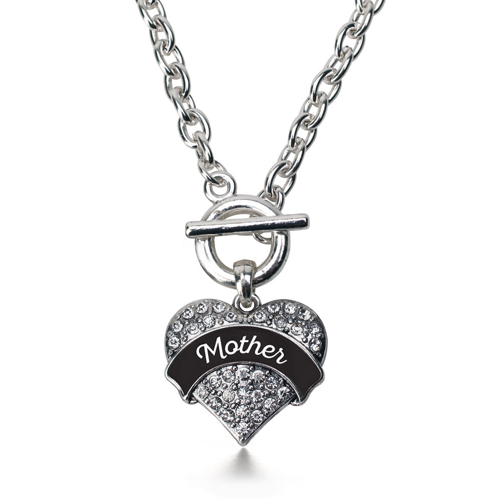 Silver Black and White Mother Pave Heart Charm Toggle Necklace