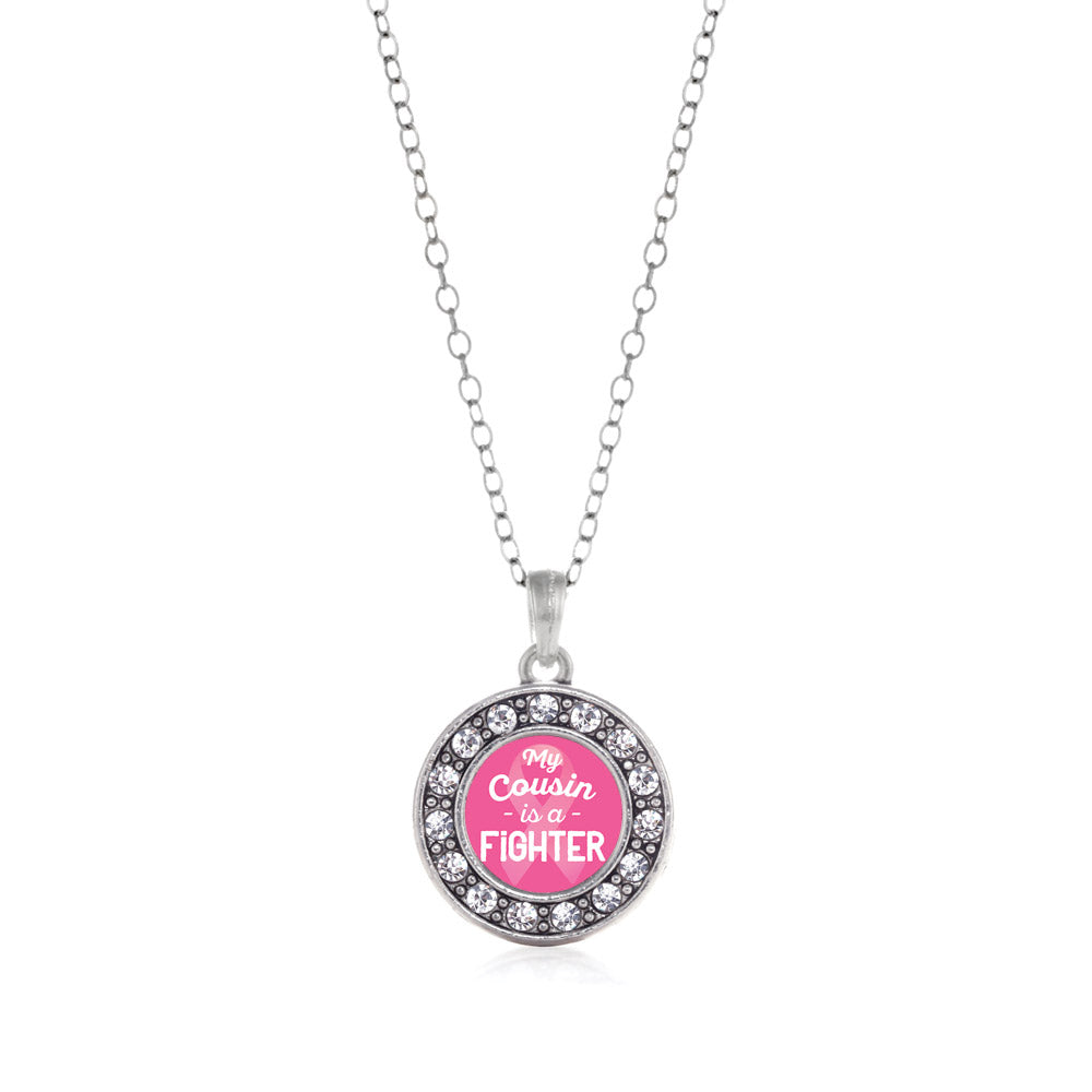 Silver My Cousin is a Fighter Breast Cancer Awareness Circle Charm Classic Necklace