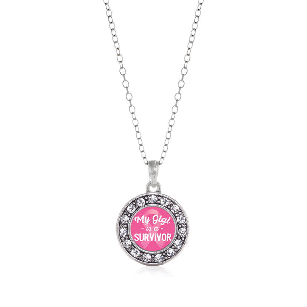 Silver My Gigi is a Survivor Breast Cancer Awareness Circle Charm Classic Necklace