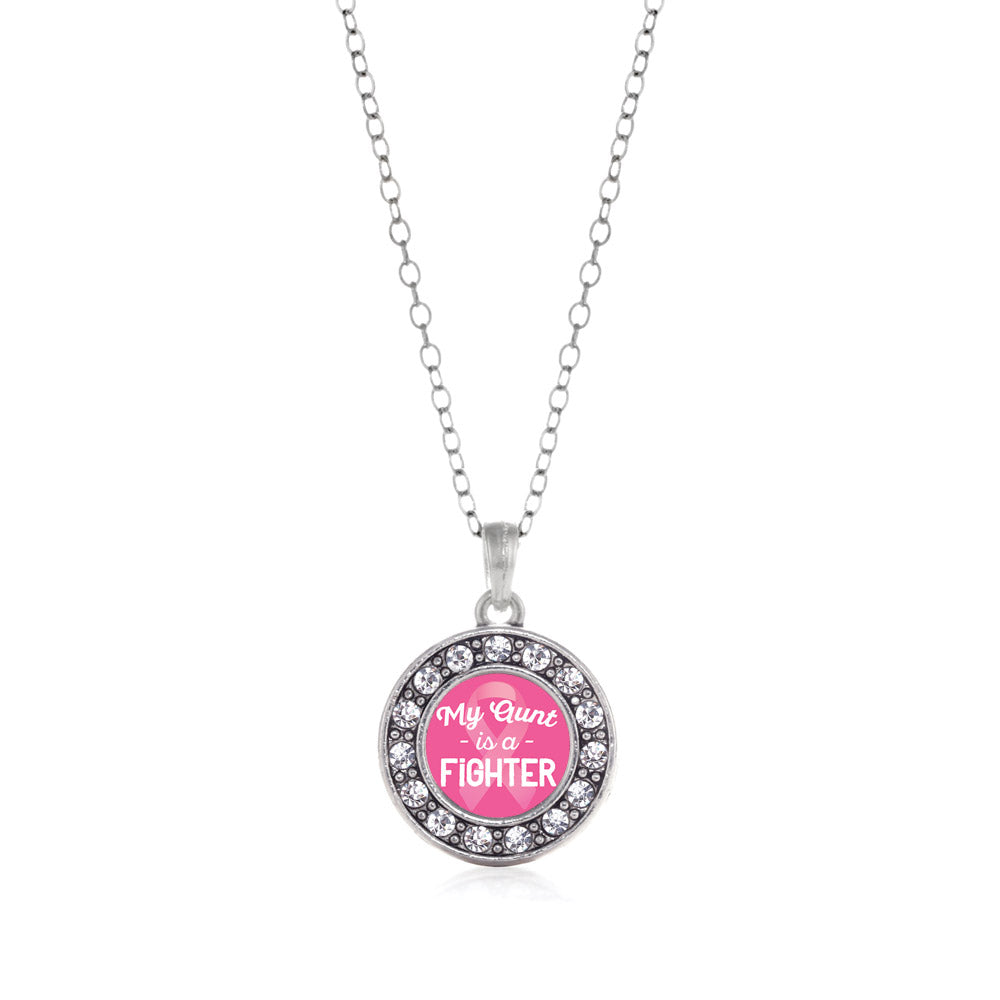 Silver My Aunt is a Fighter Breast Cancer Awareness Circle Charm Classic Necklace